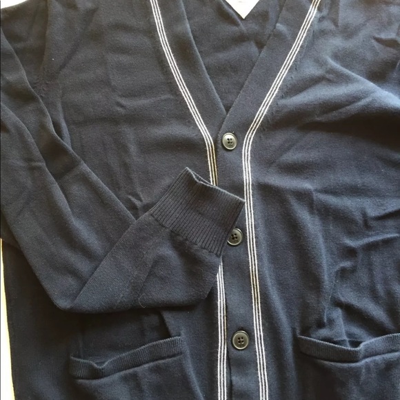 Tommy Hilfiger Men's Button down Sweater Cardigan Large Navy Blue white cotton - Picture 5 of 9